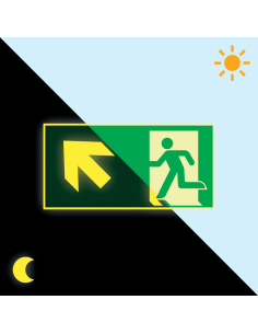 Extra lichtgevend nooduitgang bord pijl linksboven - kunststof, groen wit, rechthoekig
