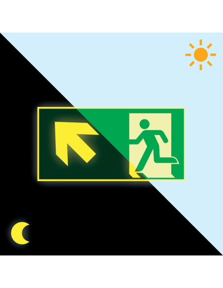 Extra lichtgevend nooduitgang bord pijl linksboven - kunststof, groen wit, rechthoekig