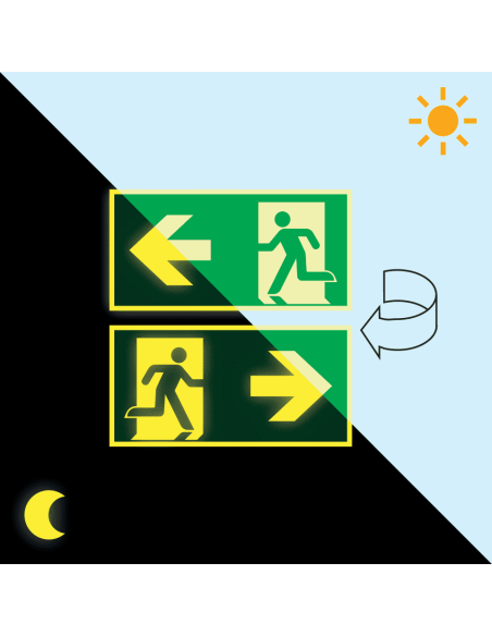 Extra lichtgevend nooduitgang bord - dubbelzijdig, rechthoekig, groen wit, glow in the dark