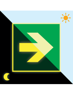 Extra lichtgevend nooduitgang bord richtingspijl - kunststof, groen wit, vierkant, symbool pijl