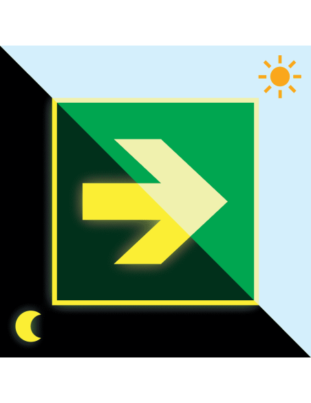 Extra lichtgevend nooduitgang bord richtingspijl - kunststof, groen wit, vierkant, symbool pijl