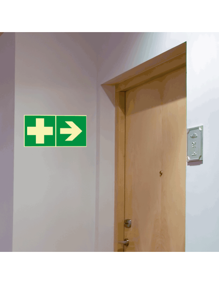 Extra lichtgevend nooduitgang bord richtingspijl - kunststof, groen wit, vierkant, symbool pijl