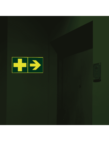 Extra lichtgevend nooduitgang bord richtingspijl - kunststof, groen wit, vierkant, symbool pijl