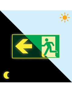 Extra lichtgevend nooduitgang bord pijl links - aluminium, groen wit, rechthoekig