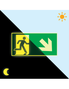 Extra lichtgevend nooduitgang bord pijl rechtsonder - aluminium, groen wit, rechthoekig