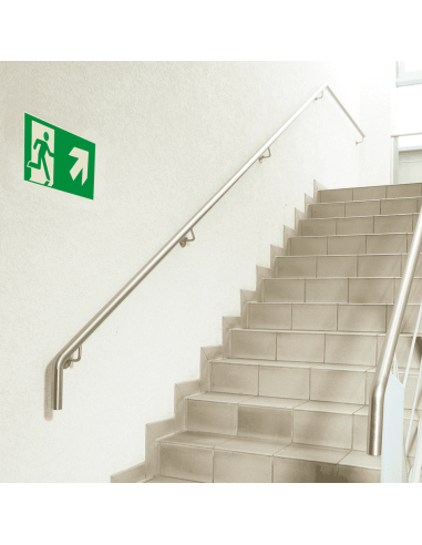 Extra lichtgevend nooduitgang bord pijl rechtsboven - aluminium, groen wit, rechthoekig, ISO 7010