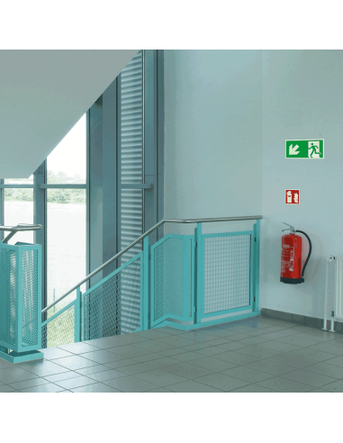 Extra lichtgevend nooduitgang bord pijl linksonder - aluminium - E001, groen wit, rechthoekig