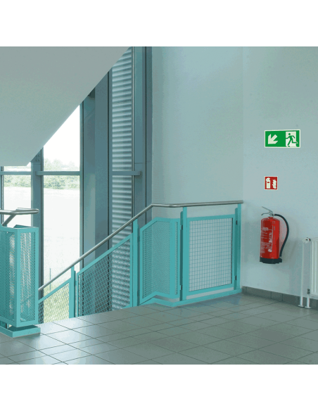 Extra lichtgevend nooduitgang bord pijl linksonder - aluminium - E001, groen wit, rechthoekig