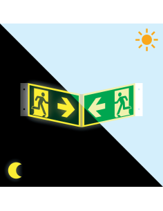 Extra lichtgevend panorama nooduitgang bord - kunststof, groen wit, rechthoekig, ISO 7010