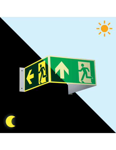 Extra lichtgevend 3D nooduitgang bord rechtdoor - kunststof, rechthoekig, groen wit, ISO 7010