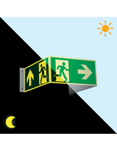 Extra lichtgevend 3D nooduitgang bord rechts - kunststof, groen wit, rechthoekig, ISO 7010