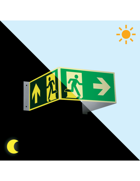 Extra lichtgevend 3D nooduitgang bord rechts - kunststof, groen wit, rechthoekig, ISO 7010