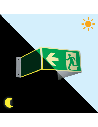 Extra lichtgevend 3D nooduitgang bord links - kunststof, groen wit, rechthoekig, ISO 7010