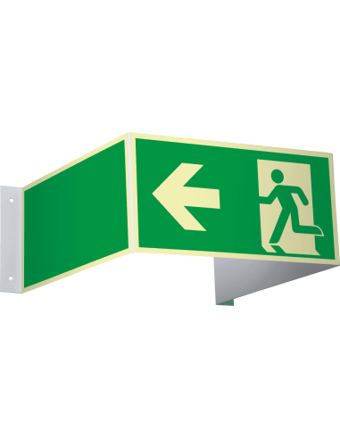 Extra lichtgevend 3D nooduitgang bord links - kunststof, groen wit, rechthoekig, ISO 7010