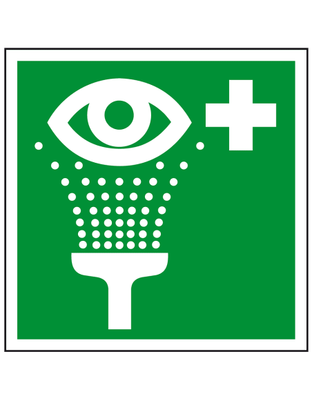 Oogdouche bord, kunststof, E011, groen wit, ISO 7010, vierkant