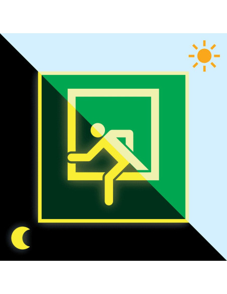 Extra lichtgevende noodraam sticker, groen wit, vierkant, symbool persoon en noodraam