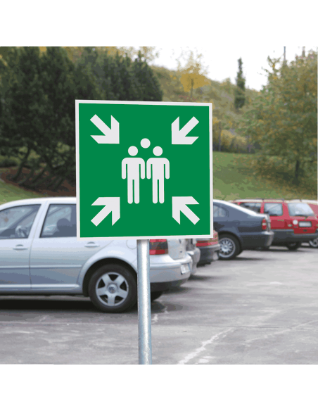 Extra lichtgevend verzamelplaats bord - aluminium - E007, groen wit, vierkant, symbool verzamelpunt