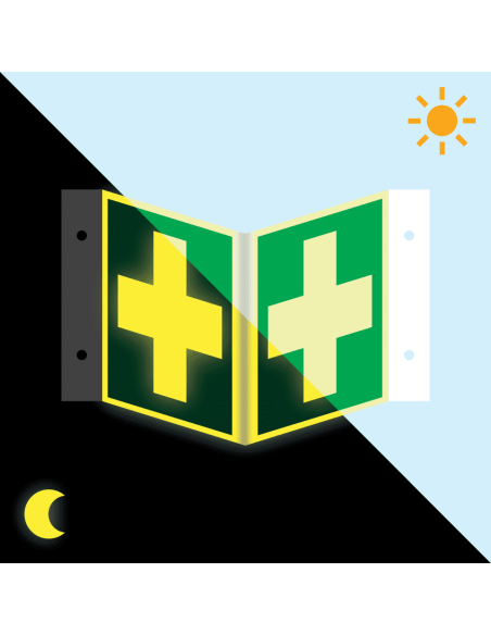 Extra lichtgevend panorama EHBO bord, kunststof, E003, groen wit, symbool wit kruis