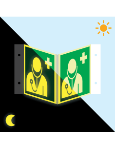 Extra lichtgevend panorama dokter bord, kunststof, E009, ISO 7010, vierkant, symbool dokter