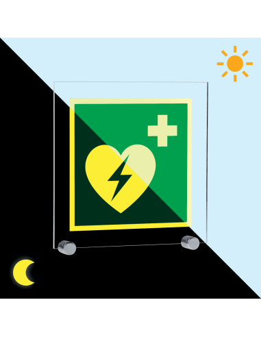 Extra lichtgevend AED bord - acryl - E010, groen wit, vierkant, symbool AED