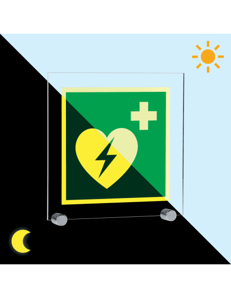 Extra lichtgevend AED bord - acryl - E010, groen wit, vierkant, symbool AED