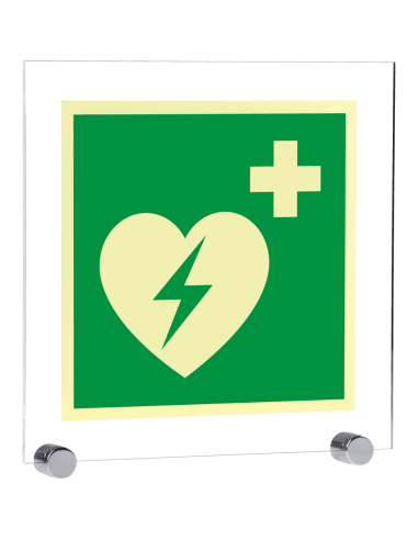 Extra lichtgevend AED bord - acryl - E010, groen wit, vierkant, symbool AED