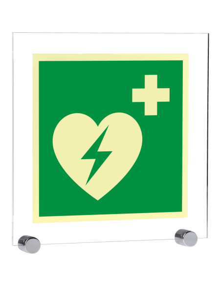 Extra lichtgevend AED bord - acryl - E010, groen wit, vierkant, symbool AED