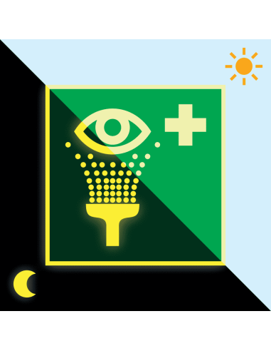 Lichtgevende oogdouche sticker, E011, groen wit, vierkant