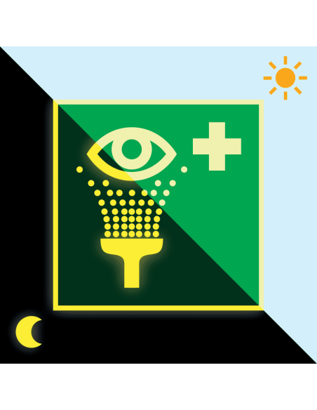 Lichtgevende oogdouche sticker, E011, groen wit, vierkant