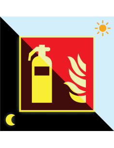 Extra lichtgevend brandblusser sticker, , F001, rood wit, pictogram brandblusser, vierkant, ISO 7010