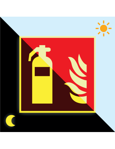 Extra lichtgevend brandblusser sticker, , F001, rood wit, pictogram brandblusser, vierkant, ISO 7010