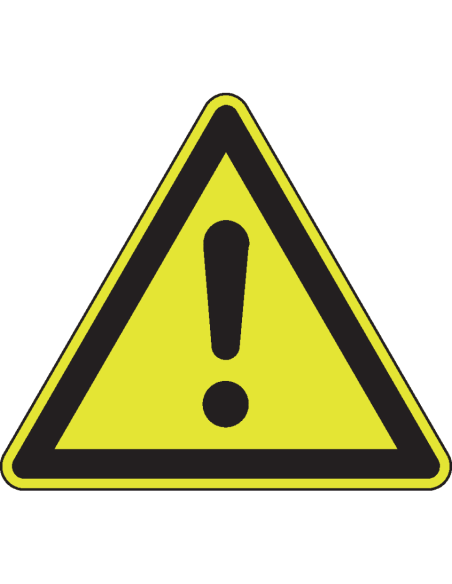 Extra lichtgevend algemeen waarschuwingsbord - W001, geel zwart, driehoekig, uitroepteken in geel driehoek