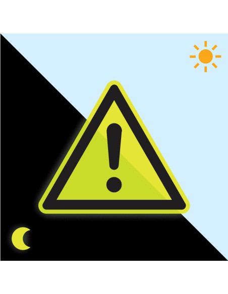 Extra lichtgevend algemeen waarschuwingsbord - W001, geel zwart, driehoekig, uitroepteken in geel driehoek