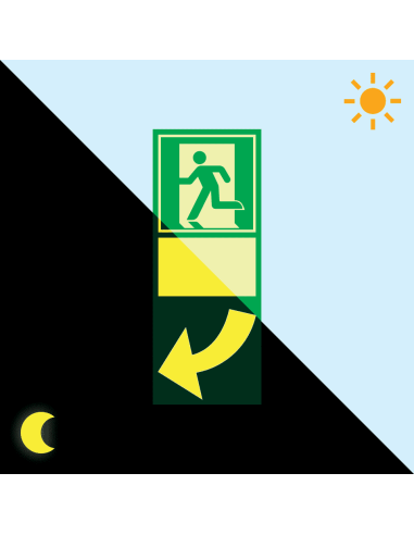 Nooduitgang bord Deuraanwijzing linkswijzend, ISO 7010, langnaschijnend, rechthoek, wit groen