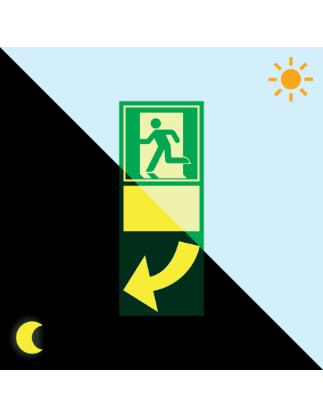 Nooduitgang bord Deuraanwijzing linkswijzend, ISO 7010, langnaschijnend, rechthoek, wit groen