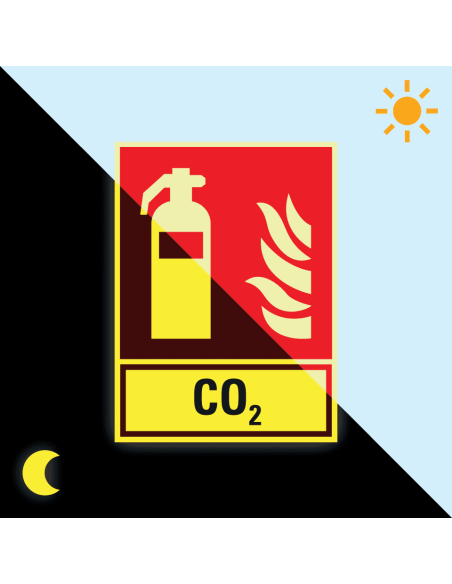 Extra lichtgevend CO2 blusser bord, aluminium rood wit, rechthoekig, symbool blusser met tekst CO2