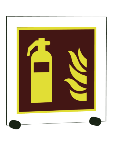 Extra lichtgevend brandblusser bord - acryl - F001, rood wit, vierkant, symbool brandblusser met vlam