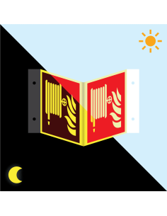 Extra lichtgevend panorama brandslang bord, kunststof, F002, rood wit, rechthoekig