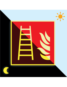 Lichtgevend brandladder bord, kunststof, ISO 7010, F003, rood wit, pictogram brandladder