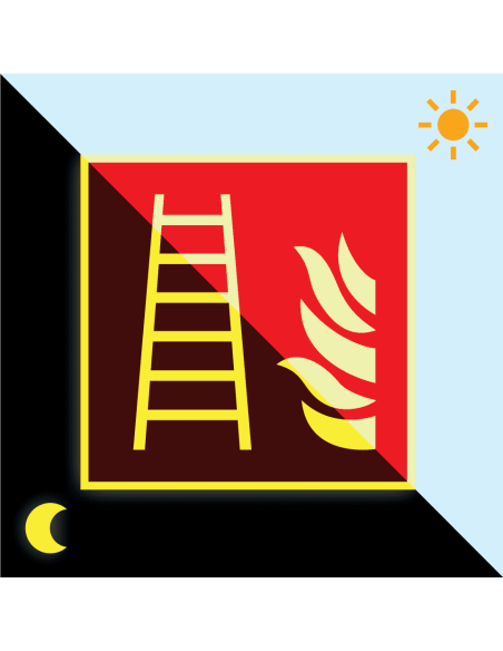 Lichtgevend brandladder bord, kunststof, ISO 7010, F003, rood wit, pictogram brandladder