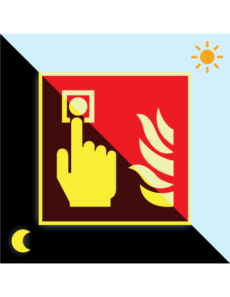 Lichtgevend brandmelder bord, 200 x 200 mm, kunststof, F005, rood wit, pictogram brandmelder, vierkant ISO 7010