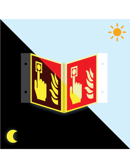 Lichtgevend panorama brandblusser bord, aluminium, F005, rood wit, pictogram brandblusser, vierkant, ISO 7010