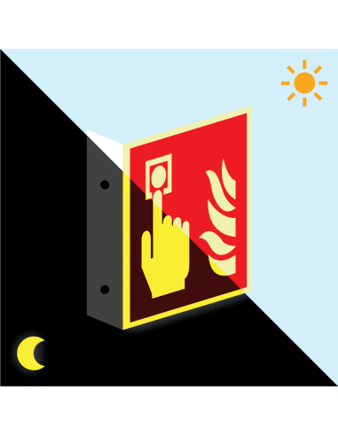 Extra lichtgevend haaks brandmelder bord, kunststof, F005, rood wit, vierkant