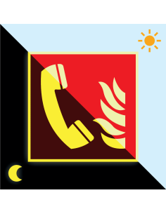 Extra lichtgevende alarmtelefoon sticker, 200 x 200 mm, F006, pictogram alarmtelefoon, vierkant,  ISO 7010