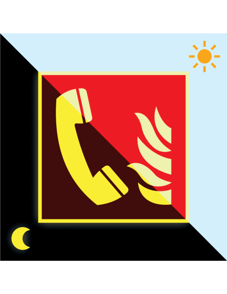 Extra lichtgevende alarmtelefoon sticker, 200 x 200 mm, F006, pictogram alarmtelefoon, vierkant,  ISO 7010