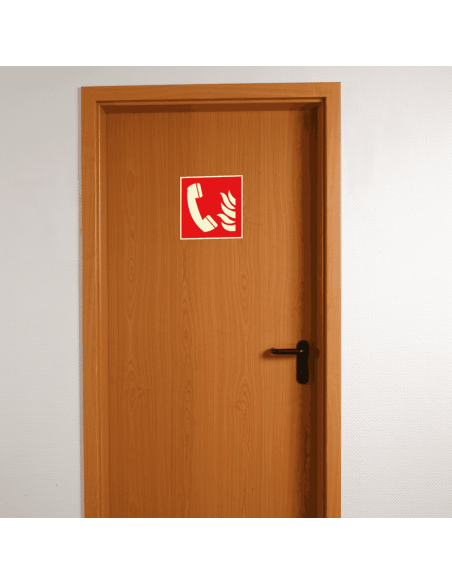 Extra lichtgevende alarmtelefoon sticker, 200 x 200 mm, F006, pictogram alarmtelefoon, vierkant,  ISO 7010