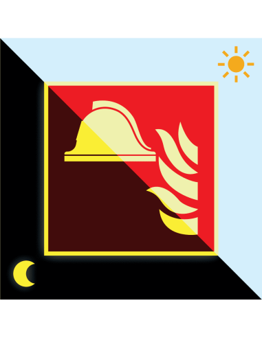 Extra lichtgevend materiaalopslag bord, 200 x 200 mm, F004, pictogram materiaal brandbestrijding, vierkant