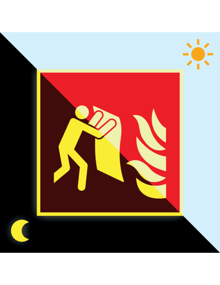 Lichtgevend blusdeken bord, kunststof, F016, rood wit, pictogram blusdeken, vierkant