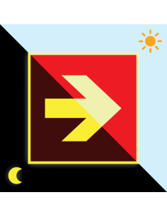 Extra lichtgevende brand richtingspijl sticker, 200 x 200 mm, A090R, rood wit, symbool pijl, vierkant