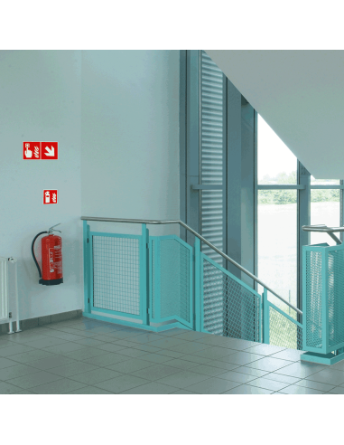 Extra lichtgevende brand richtingspijl sticker schuin, ISO 7010, A045R, rood wit, symbool schuine pijl, vierkant